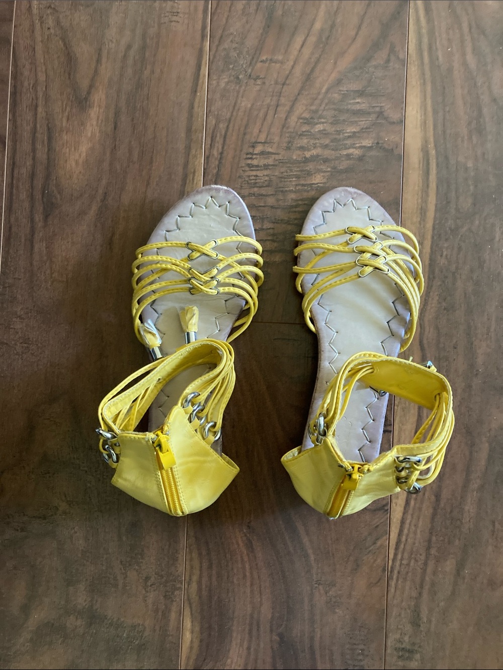 Yellow Strappy Women’s Sandals with Ankle Zip Closure